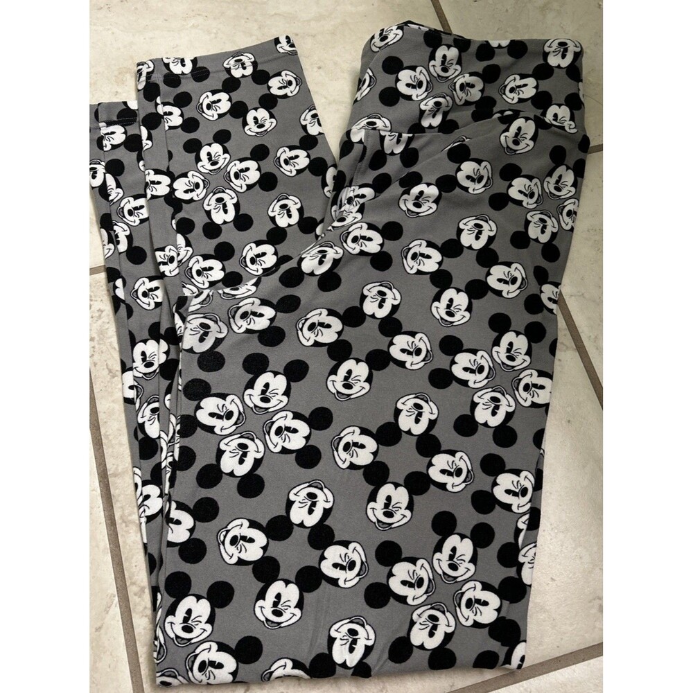 LuLaRoe Disney Mickey Mouse Leggings Grey Black White One Size OS All Over Print